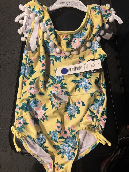 Nicole Miller Other - NWT Nicole Miller Yellow Floral Kids One-Piece Swimsuit with Pom-Pom Detail